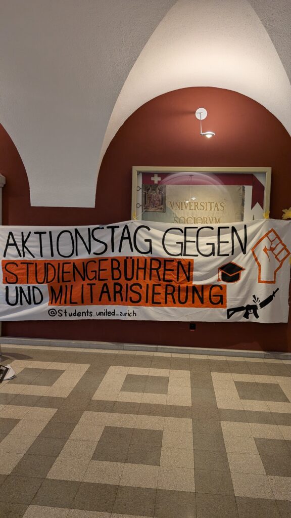 Am 24.02. fand an der Universität Zürich ein Aktionstag gegen die Studiengebühren und die Militarisierung statt.